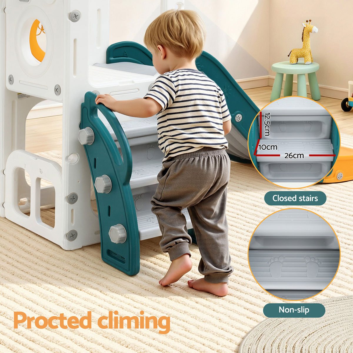Keezi Kids Slide Set Basketball Hoop Outdoor Playground Outdoor Toys Telescope Storage KPS-SLIDE-B899-GN
