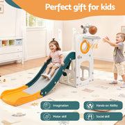 Keezi Kids Slide Set Basketball Hoop Outdoor Playground Outdoor Toys Telescope Storage KPS-SLIDE-B899-GN