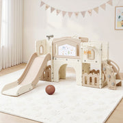 Keezi Kids Slide Set Toddler Indoor Playset With Drawing Board Beige KPS-SLIDE-BOARD-BE