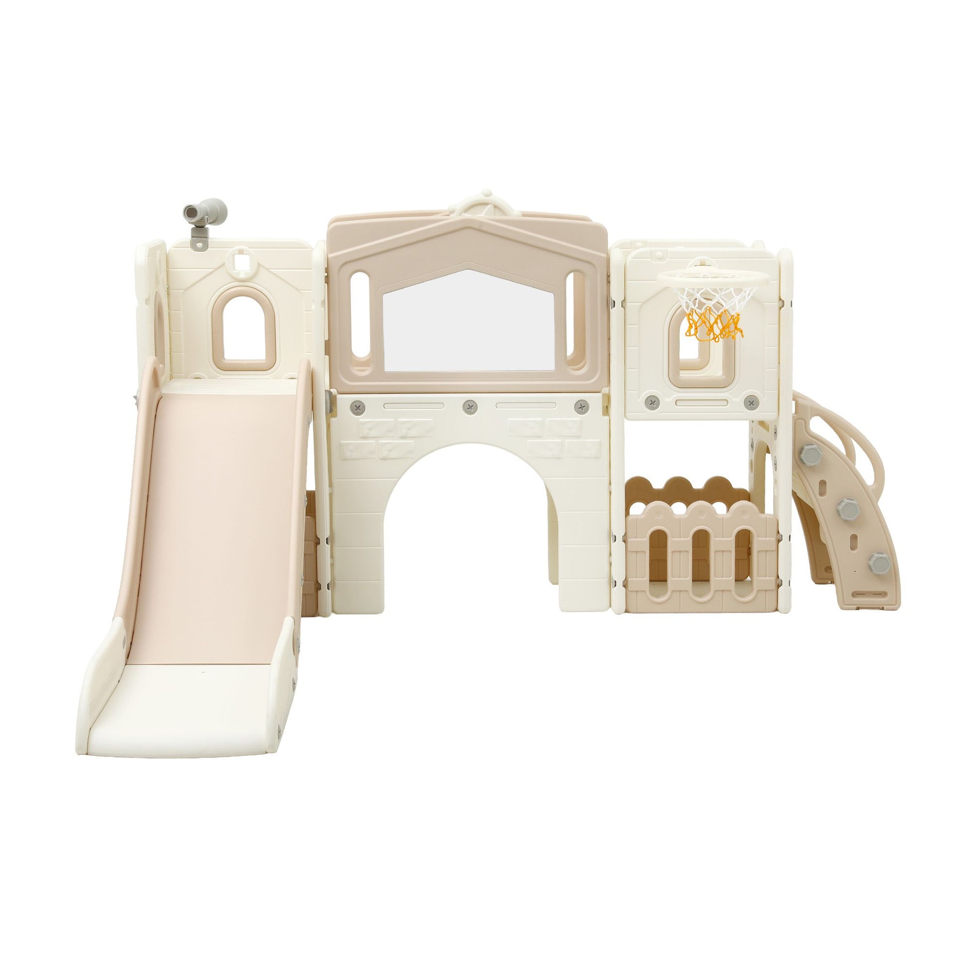 Keezi Kids Slide Set Toddler Indoor Playset With Drawing Board Beige KPS-SLIDE-BOARD-BE