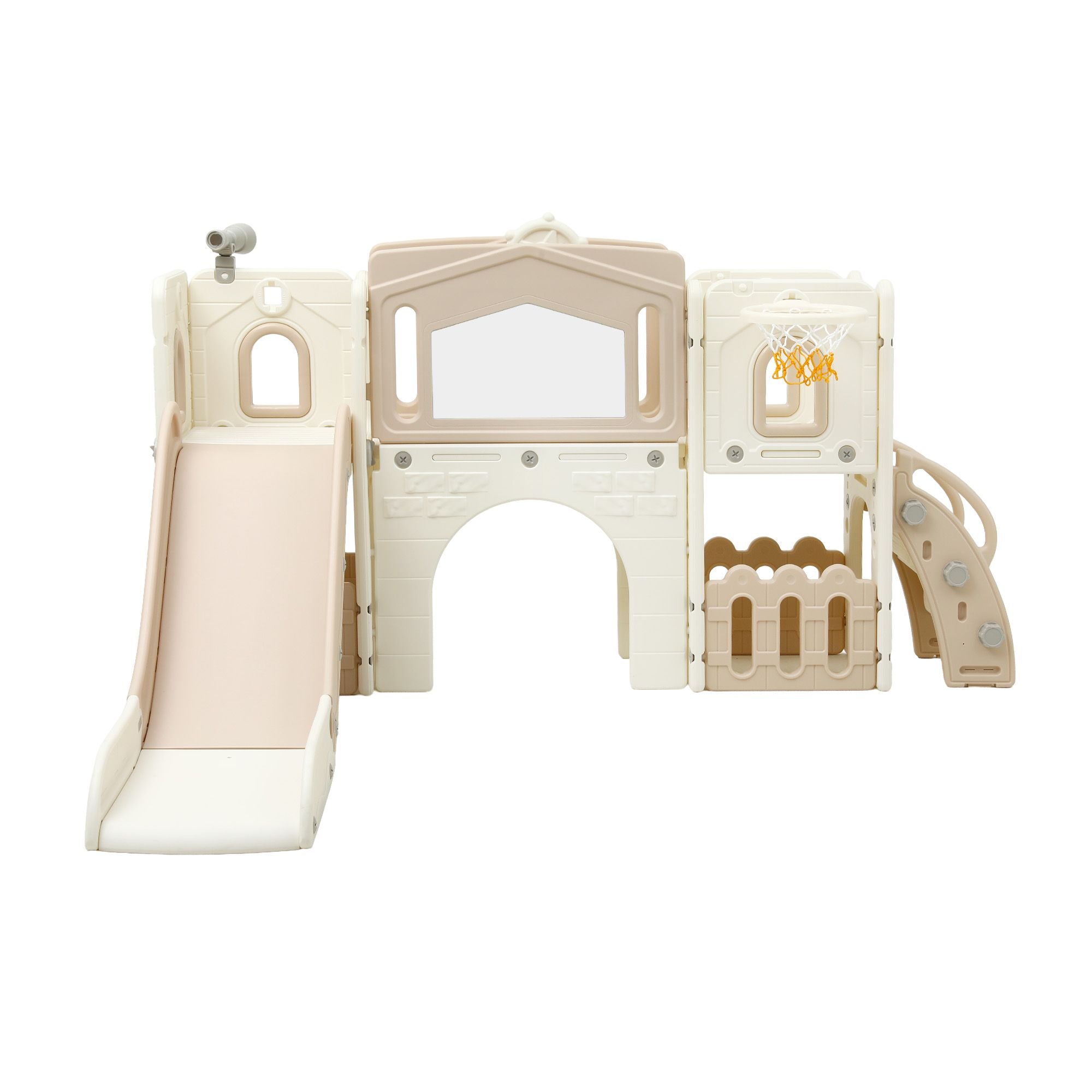 Keezi Kids Slide Set Toddler Indoor Playset With Drawing Board Beige KPS-SLIDE-BOARD-BE