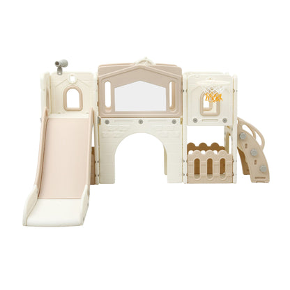 Keezi Kids Slide Set Toddler Indoor Playset With Drawing Board Beige KPS-SLIDE-BOARD-BE
