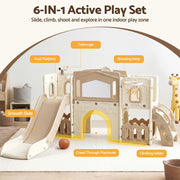 Keezi Kids Slide Set Toddler Indoor Playset With Drawing Board Beige KPS-SLIDE-BOARD-BE