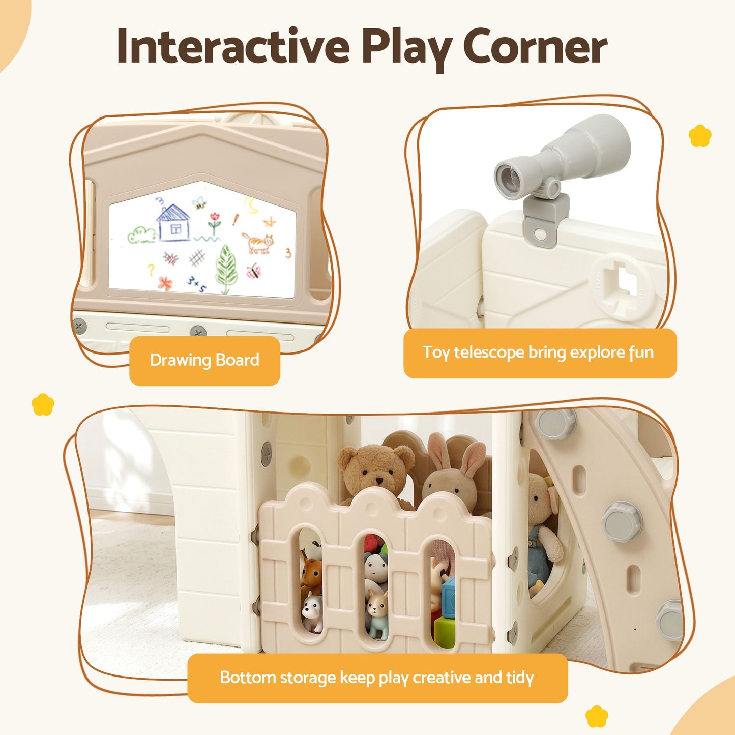 Keezi Kids Slide Set Toddler Indoor Playset With Drawing Board Beige KPS-SLIDE-BOARD-BE