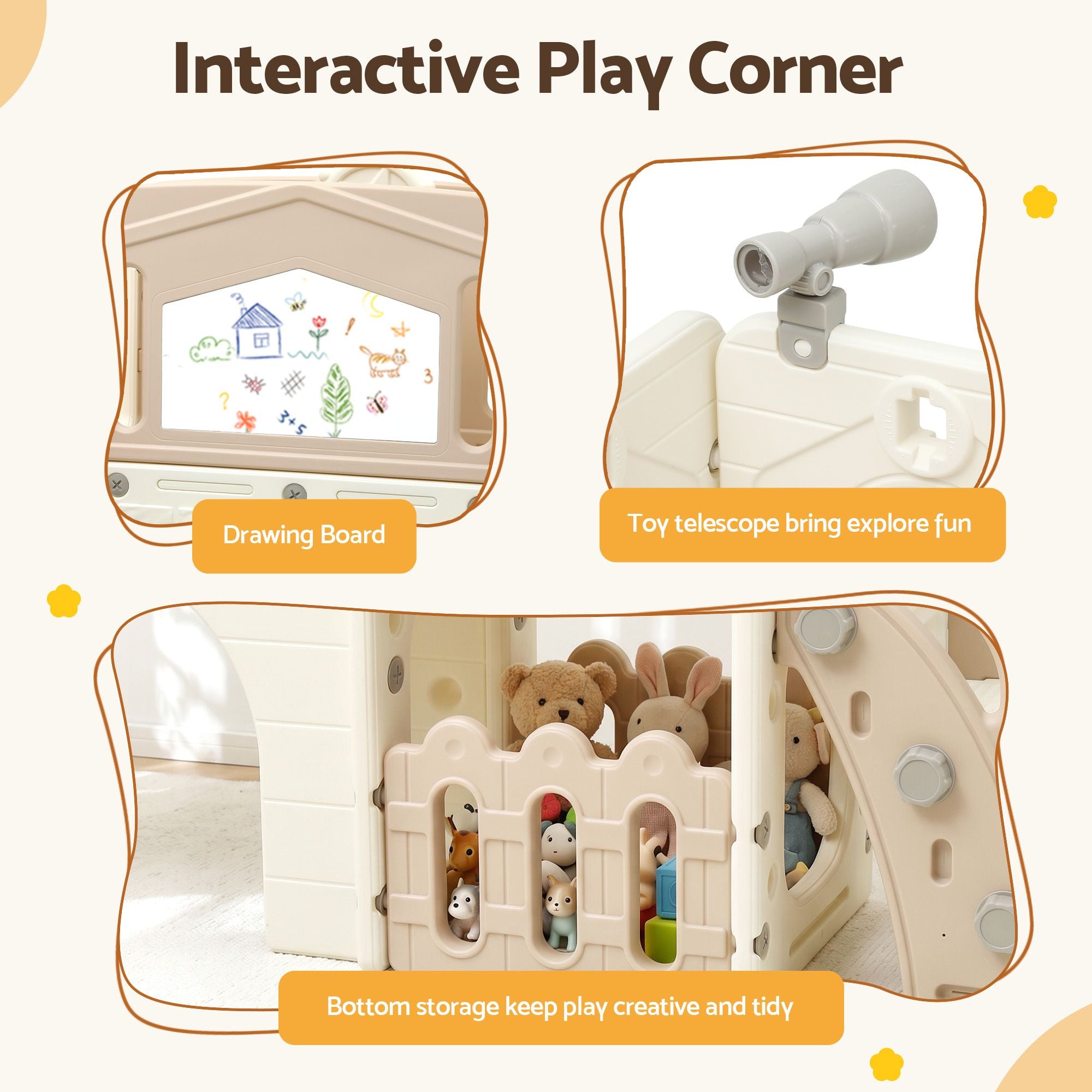 Keezi Kids Slide Set Toddler Indoor Playset With Drawing Board Beige KPS-SLIDE-BOARD-BE