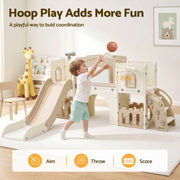 Keezi Kids Slide Set Toddler Indoor Playset With Drawing Board Beige KPS-SLIDE-BOARD-BE