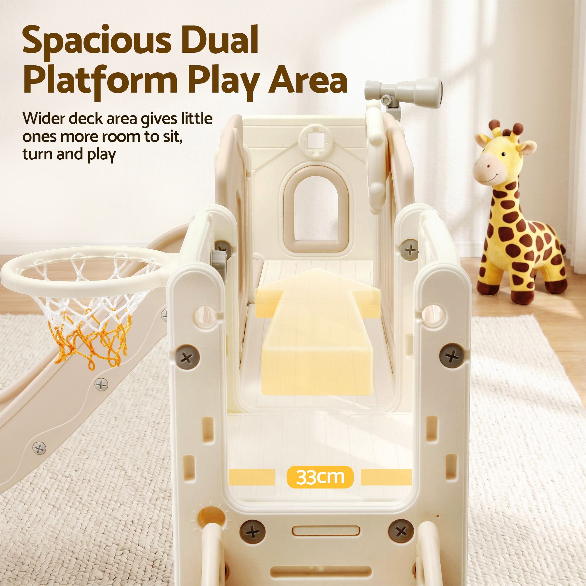 Keezi Kids Slide Set Toddler Indoor Playset With Drawing Board Beige KPS-SLIDE-BOARD-BE