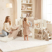Keezi Kids Slide Set Toddler Indoor Playset With Drawing Board Beige KPS-SLIDE-BOARD-BE