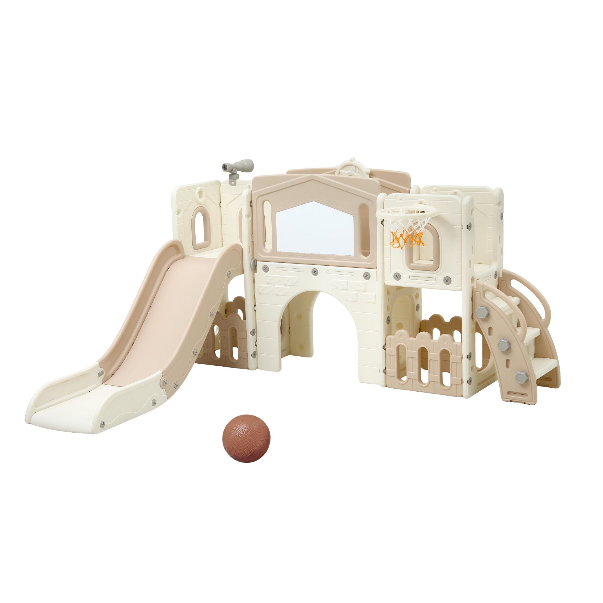 Keezi Kids Slide Set Toddler Indoor Playset With Drawing Board Beige KPS-SLIDE-BOARD-BE