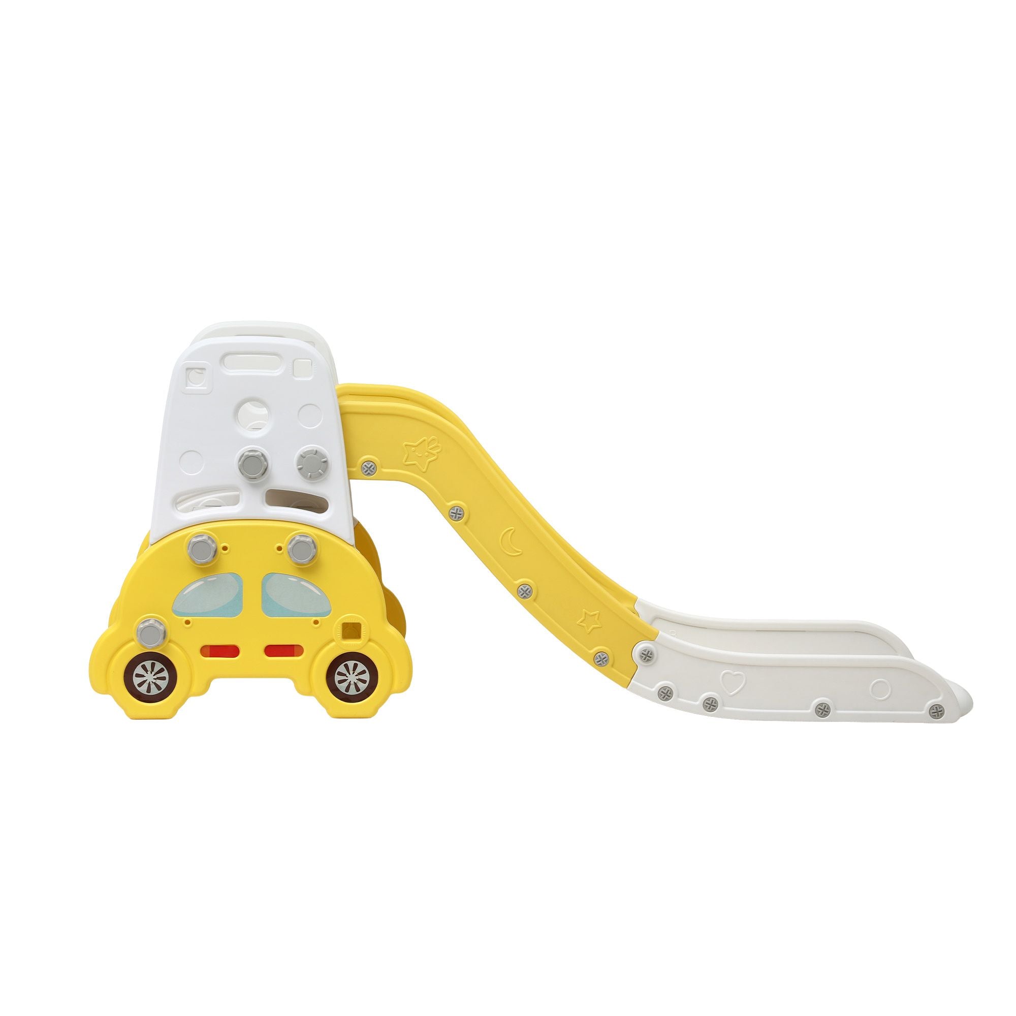 Keezi Kids Slide Set Toddler Indoor Playset Bookshelf Drawing Board Yellow KPS-SLIDE-CAR-YE