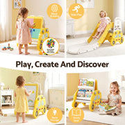 Keezi Kids Slide Set Toddler Indoor Playset Bookshelf Drawing Board Yellow KPS-SLIDE-CAR-YE