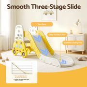 Keezi Kids Slide Set Toddler Indoor Playset Bookshelf Drawing Board Yellow KPS-SLIDE-CAR-YE