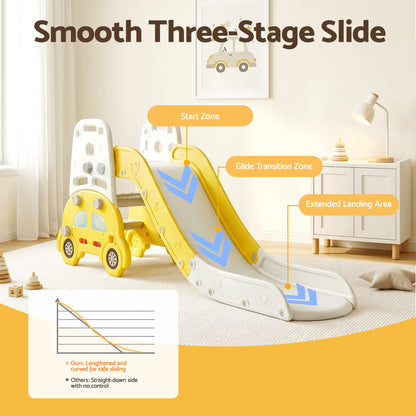 Keezi Kids Slide Set Toddler Indoor Playset Bookshelf Drawing Board Yellow KPS-SLIDE-CAR-YE