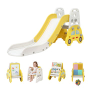 Keezi Kids Slide Set Toddler Indoor Playset Bookshelf Drawing Board Yellow KPS-SLIDE-CAR-YE