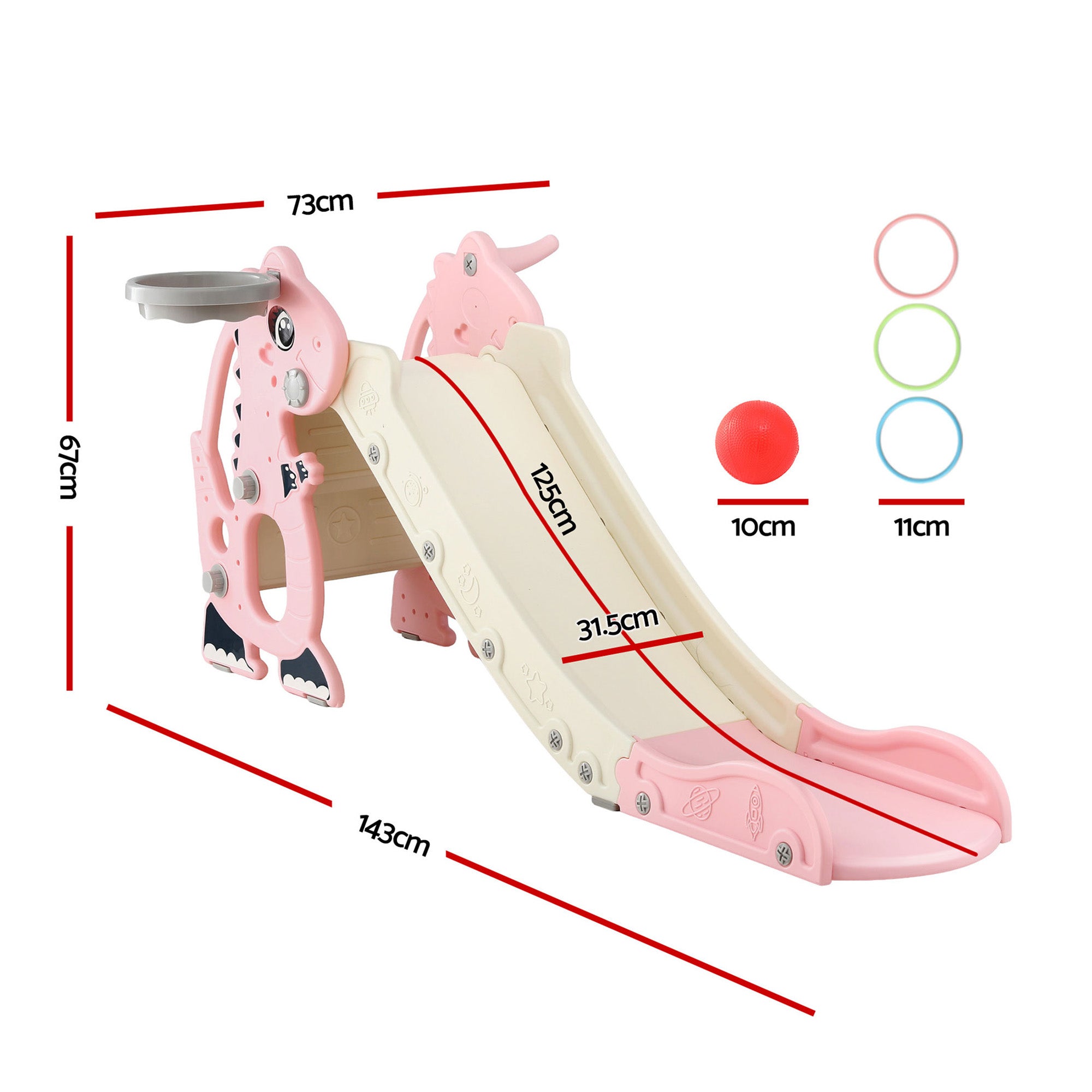 Keezi Kids Slide Set Basketball Hoop Outdoor Playground Toy Dragon 125cm Slide Pink KPS-SLIDE-DRAGON-PK