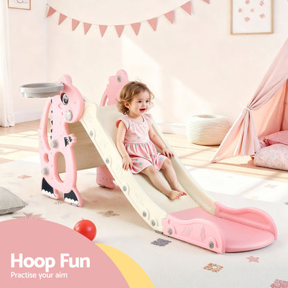 Keezi Kids Slide Set Basketball Hoop Outdoor Playground Toy Dragon 125cm Slide Pink KPS-SLIDE-DRAGON-PK