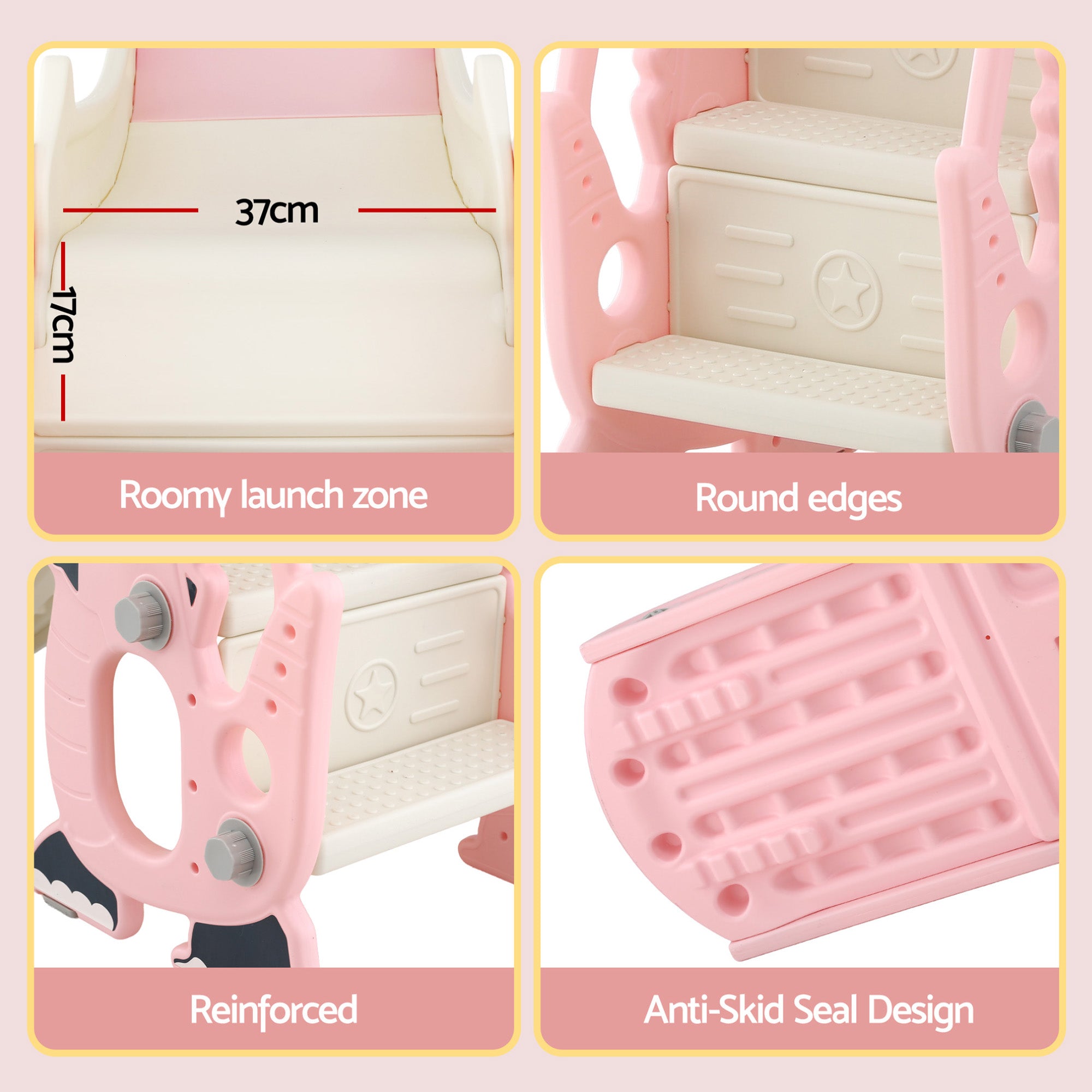Keezi Kids Slide Set Basketball Hoop Outdoor Playground Toy Dragon 125cm Slide Pink KPS-SLIDE-DRAGON-PK