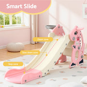 Keezi Kids Slide Set Basketball Hoop Outdoor Playground Toy Dragon 125cm Slide Pink KPS-SLIDE-DRAGON-PK