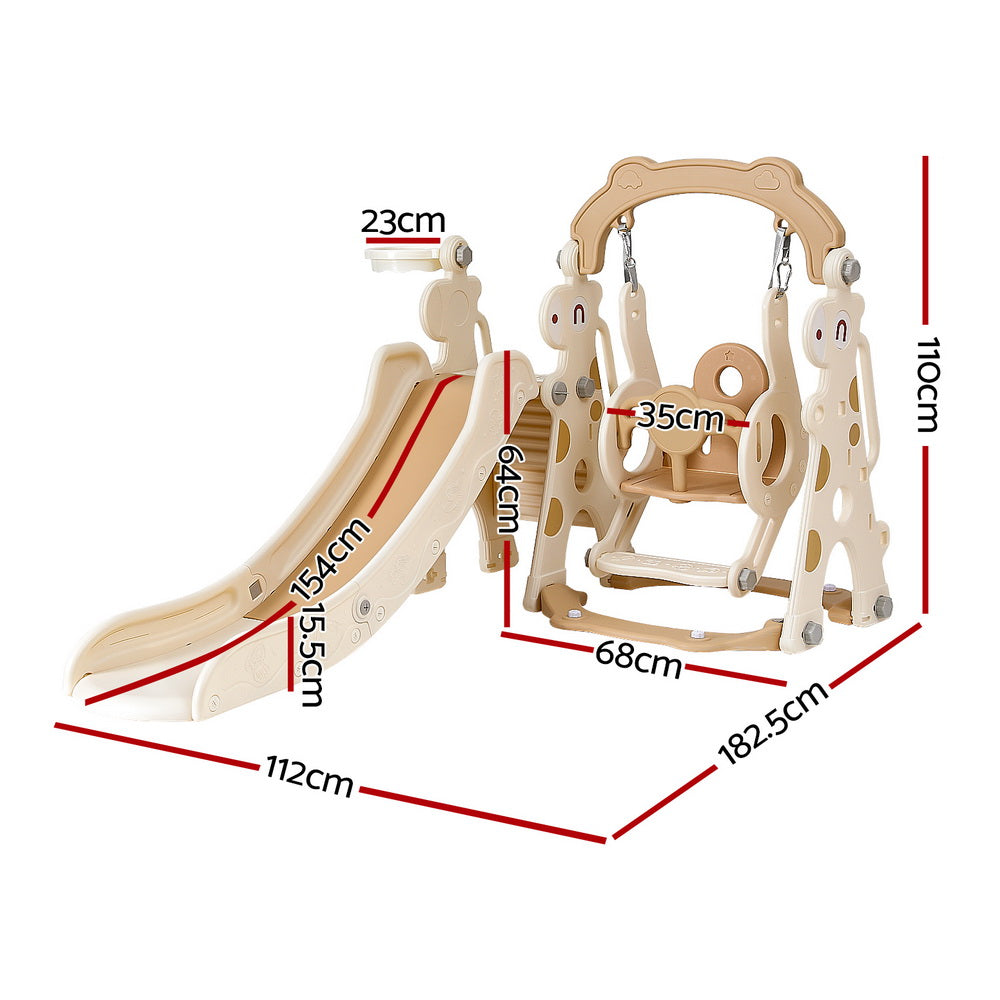 Keezi Kids Slide Swing Set Basketball Hoop Outdoor Playground Toys 160cm Beige KPS-SLIDE-GIRAFFE-BE