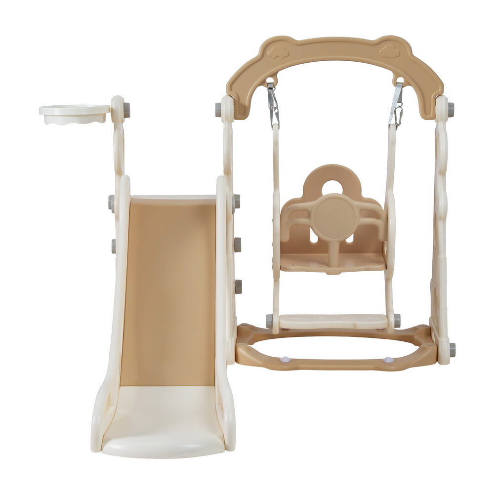 Keezi Kids Slide Swing Set Basketball Hoop Outdoor Playground Toys 160cm Beige KPS-SLIDE-GIRAFFE-BE