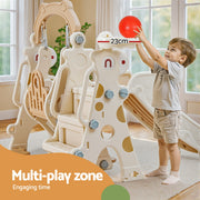 Keezi Kids Slide Swing Set Basketball Hoop Outdoor Playground Toys 160cm Beige KPS-SLIDE-GIRAFFE-BE
