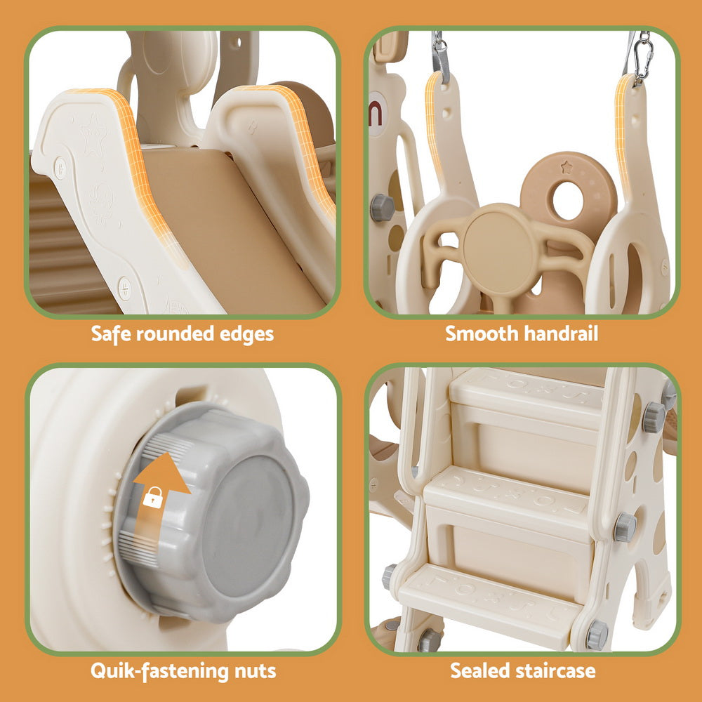 Keezi Kids Slide Swing Set Basketball Hoop Outdoor Playground Toys 160cm Beige KPS-SLIDE-GIRAFFE-BE