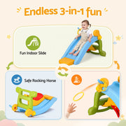 Keezi Kids Slide Set Toddler Indoor Playset Rocking Horse Ring Toss Multi Colour KPS-SLIDE-HRS-CLF