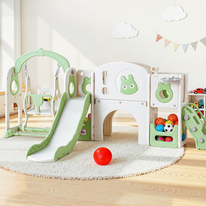 Keezi Kids Slide Swing Set Basketball Hoop Ring Football Outdoor Toys 140cm Green KPS-SLIDE-INSECT-4IN1-GN