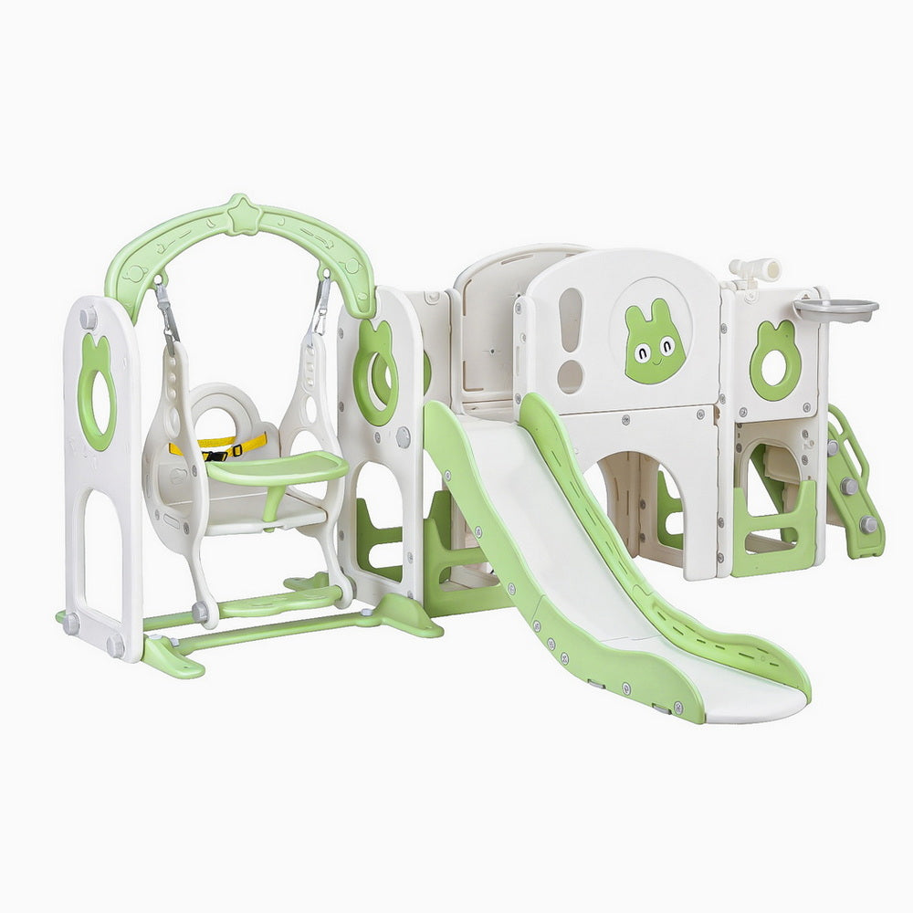 Keezi Kids Slide Swing Set Basketball Hoop Ring Football Outdoor Toys 140cm Green KPS-SLIDE-INSECT-4IN1-GN