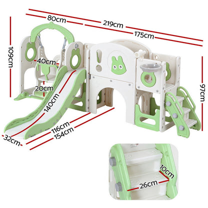 Keezi Kids Slide Swing Set Basketball Hoop Ring Football Outdoor Toys 140cm Green KPS-SLIDE-INSECT-4IN1-GN