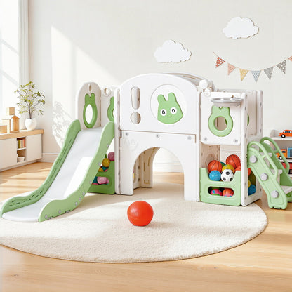 Keezi Kids Slide Swing Set Ball Hoop Rings Football Outdoor Toys Green KPS-SLIDE-INSECT-GN