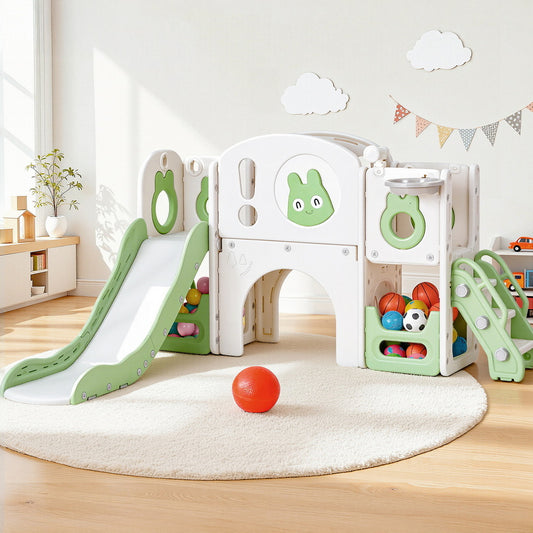 Keezi Kids Slide Swing Set Ball Hoop Rings Football Outdoor Toys Green KPS-SLIDE-INSECT-GN
