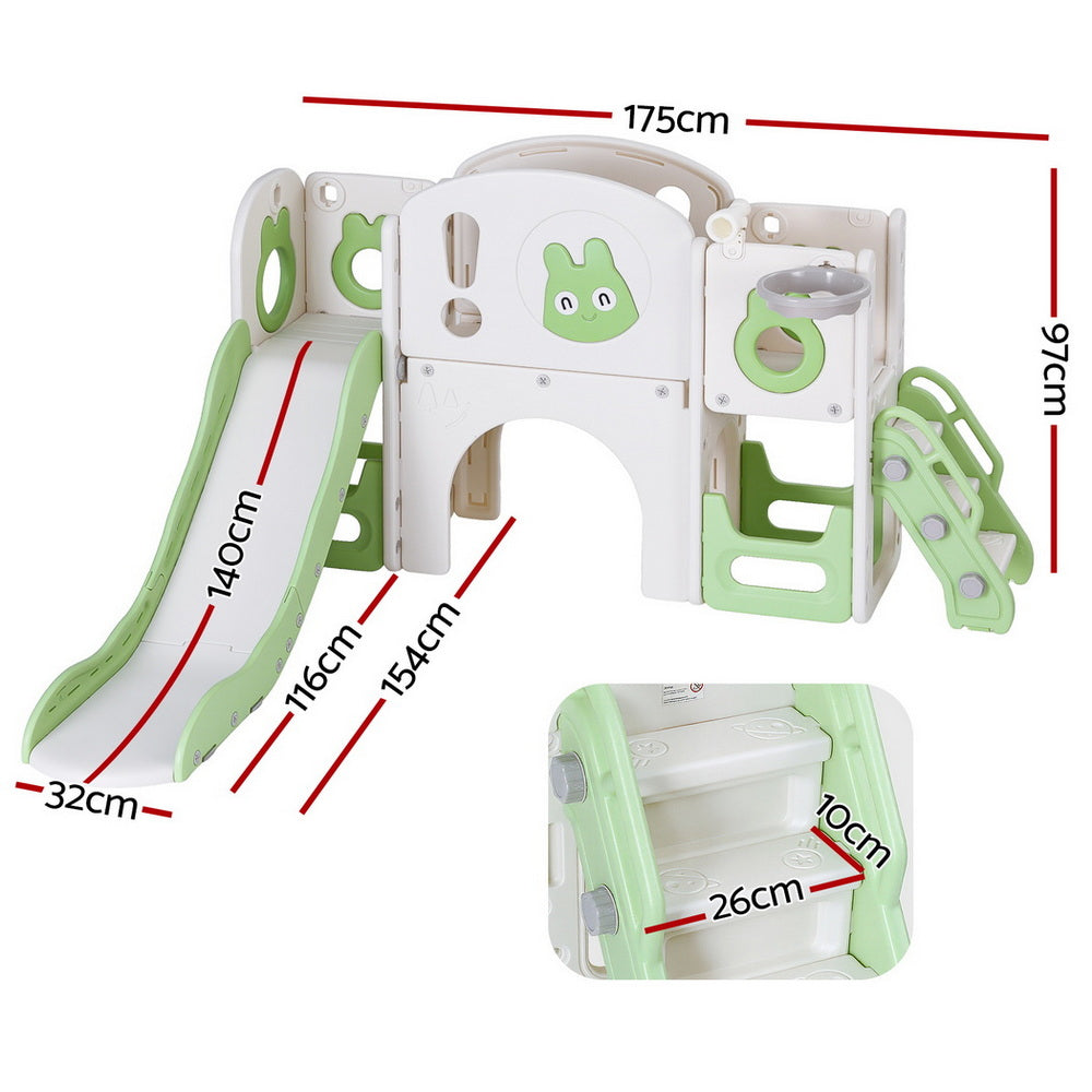 Keezi Kids Slide Swing Set Ball Hoop Rings Football Outdoor Toys Green KPS-SLIDE-INSECT-GN