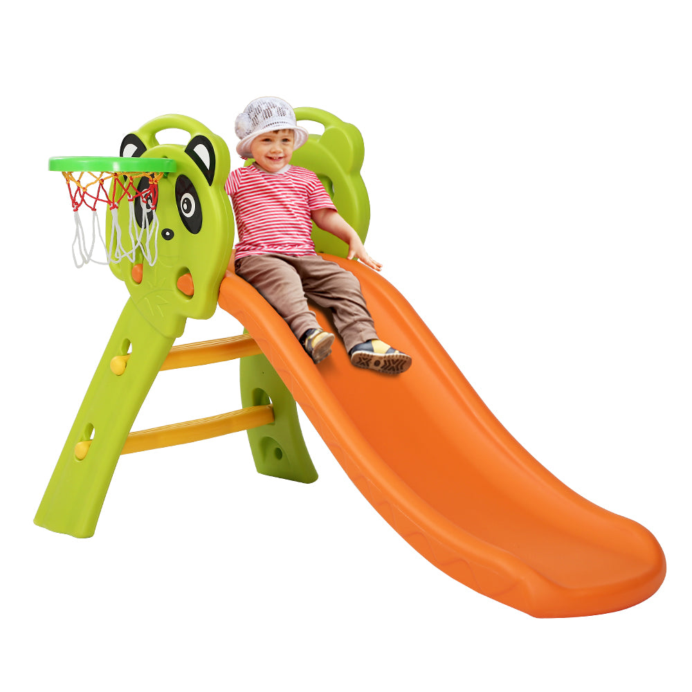 Keezi Kids Slide Set Basketball Hoop Indoor Outdoor Playground Toys 100cm Orange KPS-SLIDE-PANDA-OG