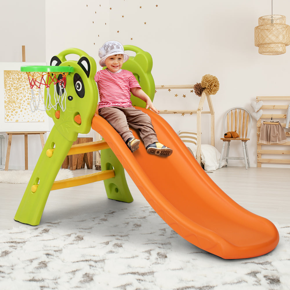 Keezi Kids Slide Set Basketball Hoop Indoor Outdoor Playground Toys 100cm Orange KPS-SLIDE-PANDA-OG