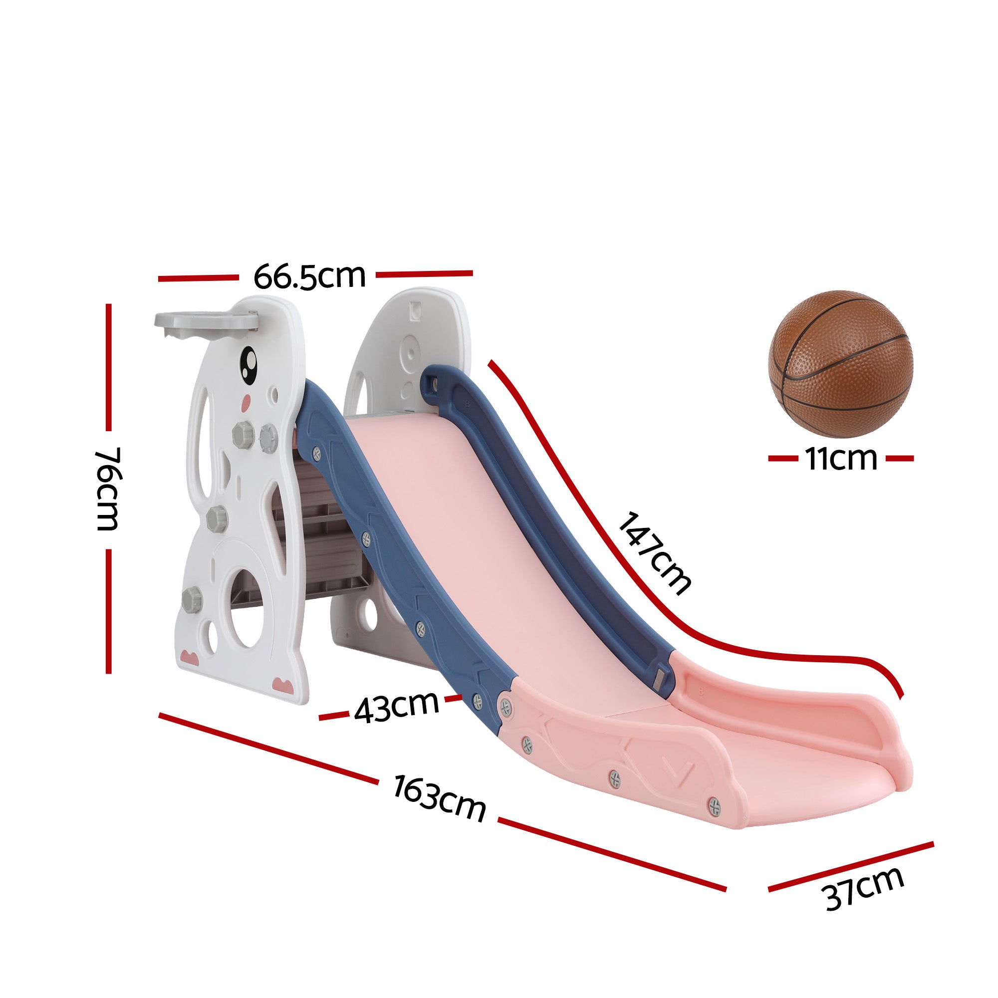 Keezi Kids Slide Set Basketball Hoop Ring Outdoor Playground Toy Rabbit 147cm KPS-SLIDE-RABBIT-PK