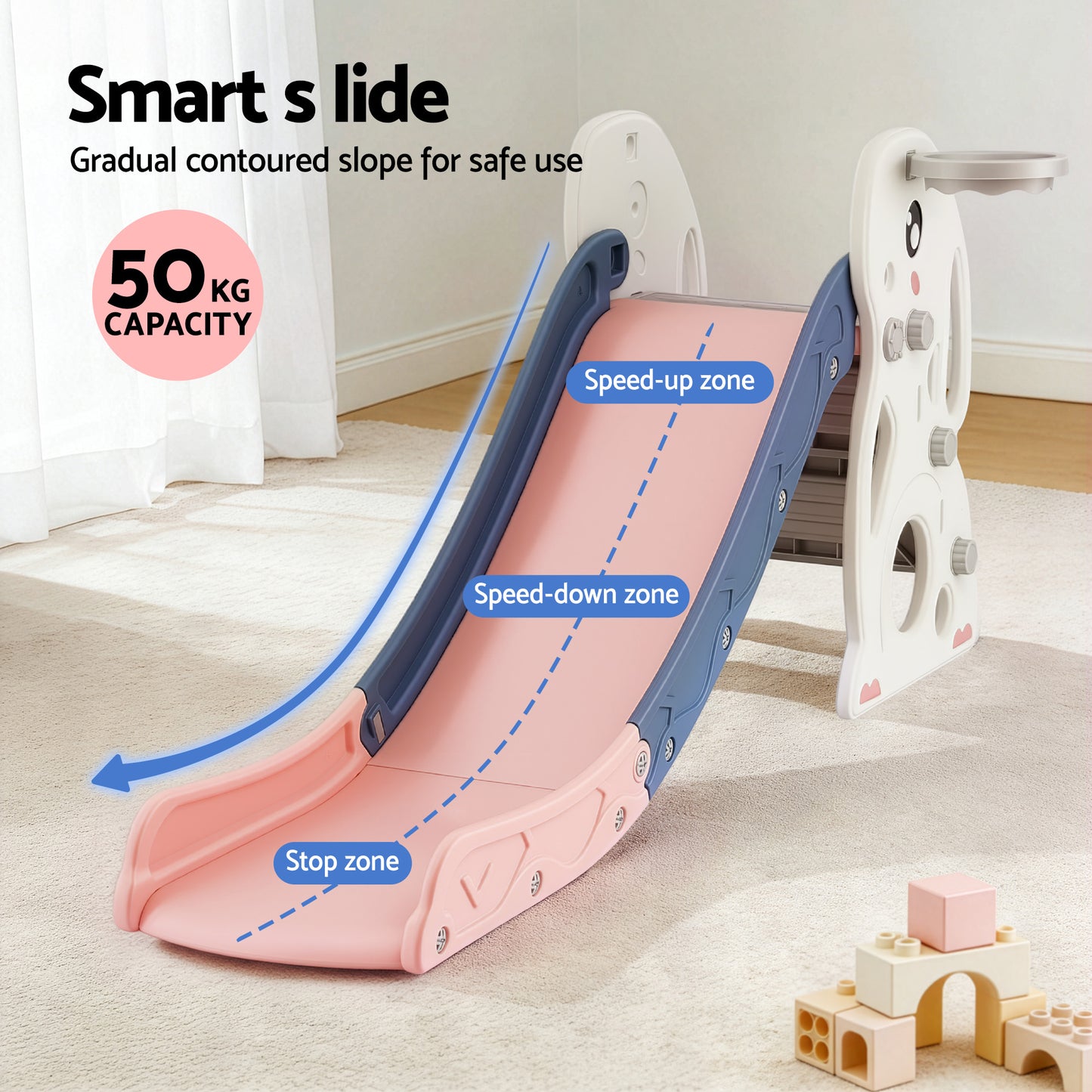Keezi Kids Slide Set Basketball Hoop Ring Outdoor Playground Toy Rabbit 147cm KPS-SLIDE-RABBIT-PK