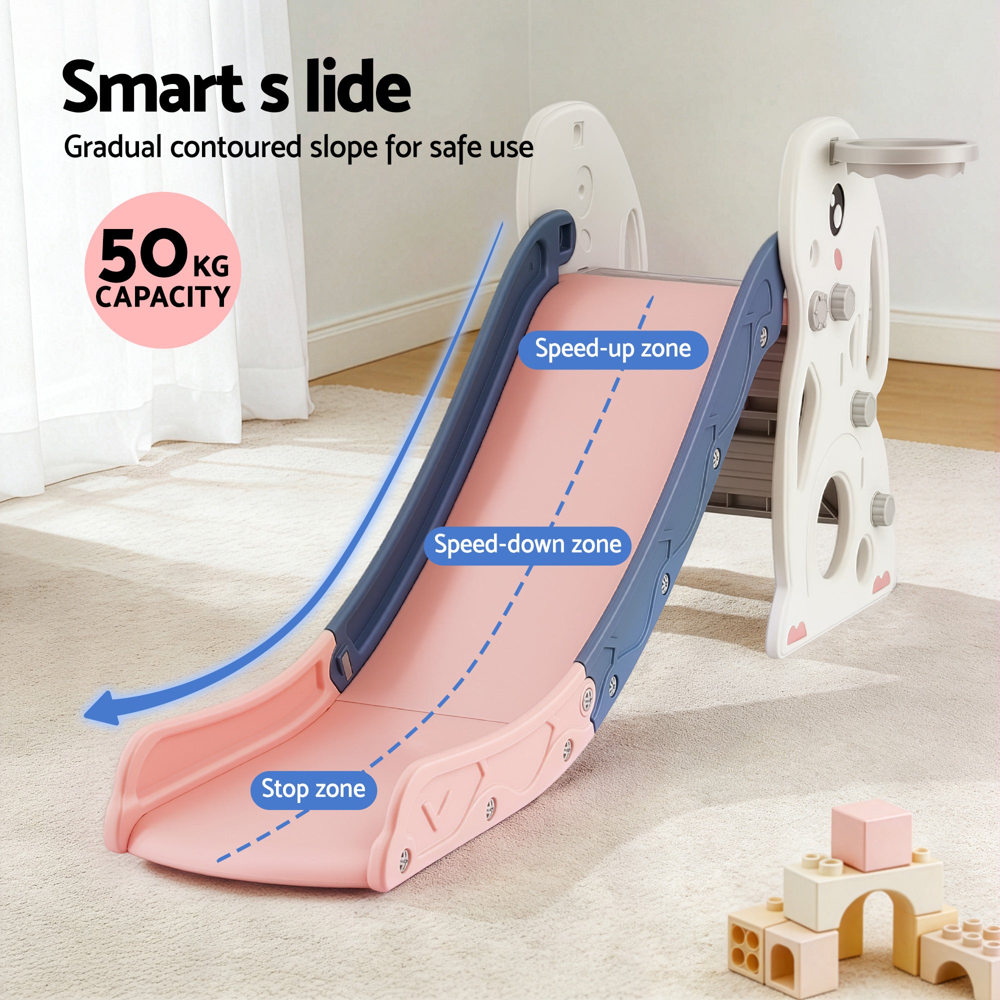 Keezi Kids Slide Set Basketball Hoop Ring Outdoor Playground Toy Rabbit 147cm KPS-SLIDE-RABBIT-PK