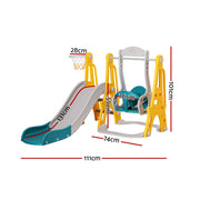 Keezi Kids Slide Swing Set Basketball Outdoor Toys Adjustable Height 140cm Green KPS-SLIDE-SWING-YE