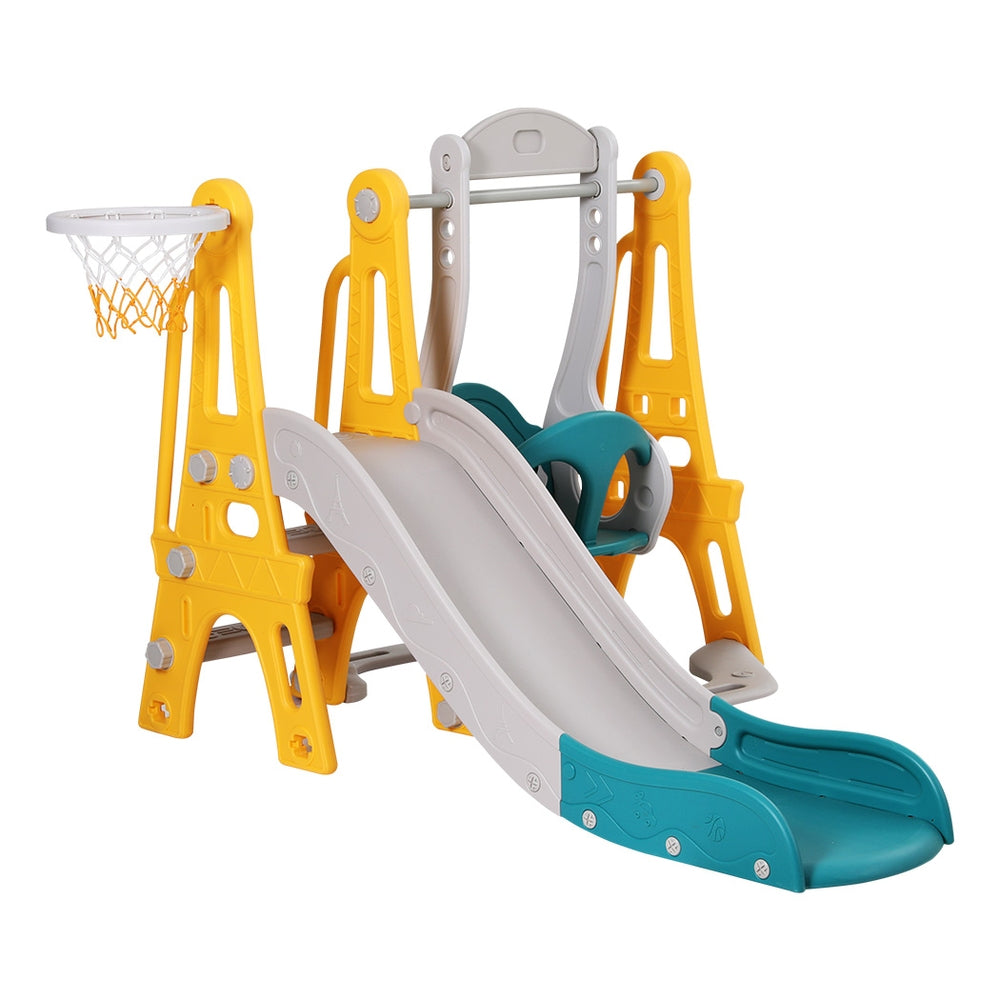 Keezi Kids Slide Swing Set Basketball Outdoor Toys Adjustable Height 140cm Green KPS-SLIDE-SWING-YE
