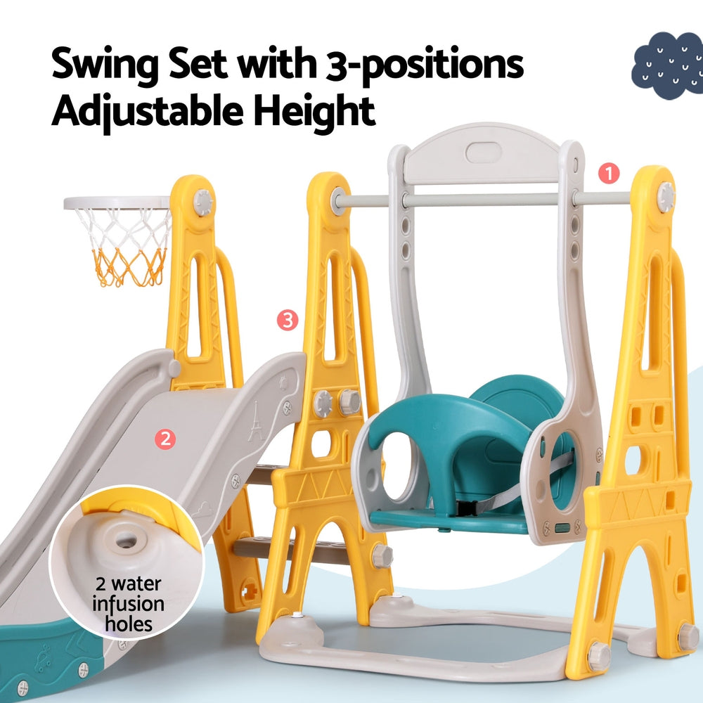 Keezi Kids Slide Swing Set Basketball Outdoor Toys Adjustable Height 140cm Green KPS-SLIDE-SWING-YE