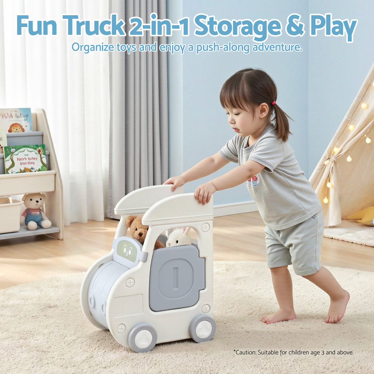 Keezi Toy Storage Organizer with 4 Storage Bins and Cabinet, Bookcase Kids Toys Box, Toy Storage for Kids KPS-TOY2T-4BIN-BG