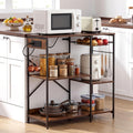 Artiss 3-Tier Kitchen Rack with 2 Power Outlets Microwave Storage Shelf 6 Hooks 90CM KR-MEL-3S-90-2AC-BKBR