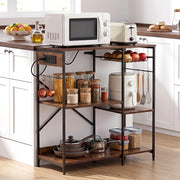 Artiss 3-Tier Kitchen Rack with 2 Power Outlets Microwave Storage Shelf 6 Hooks 90CM KR-MEL-3S-90-2AC-BKBR