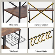 Artiss 3-Tier Kitchen Rack with 2 Power Outlets Microwave Storage Shelf 6 Hooks 90CM KR-MEL-3S-90-2AC-BKBR