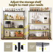Artiss 4-Tier Kitchen Rack Shelf with Wheels Shelving 152x45x187CM Adjustable Metal Storage Shelves KR-MEL-4S-150-BK