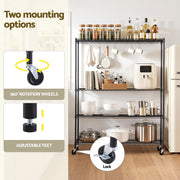 Artiss 4-Tier Kitchen Rack Shelf with Wheels Shelving 152x45x187CM Adjustable Metal Storage Shelves KR-MEL-4S-150-BK