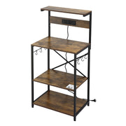 Artiss 4-Tier Kitchen Rack with 2 Power Outlets 6 Hooks Microwave Storage Shelf KR-MEL-4S-60-2AC-BKBR