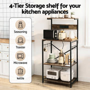 Artiss 4-Tier Kitchen Rack with 2 Power Outlets 6 Hooks Microwave Storage Shelf KR-MEL-4S-60-2AC-BKBR