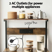 Artiss 4-Tier Kitchen Rack with 2 Power Outlets 6 Hooks Microwave Storage Shelf KR-MEL-4S-60-2AC-BKBR